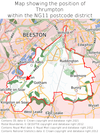 Map showing location of Thrumpton within NG11