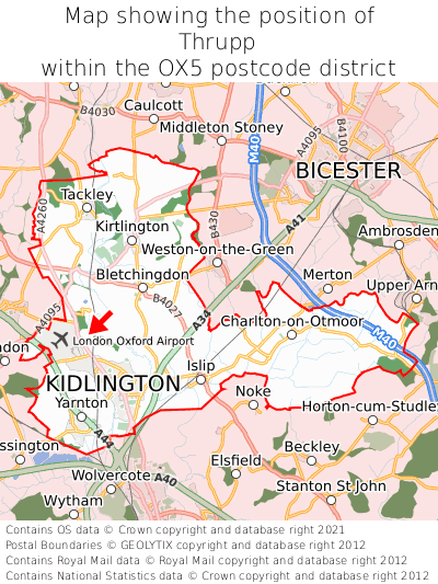 Map showing location of Thrupp within OX5