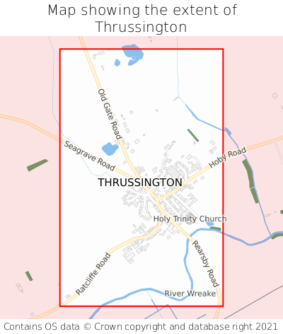 Map showing extent of Thrussington as bounding box