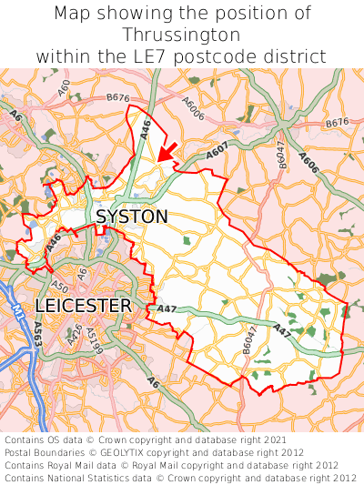 Map showing location of Thrussington within LE7