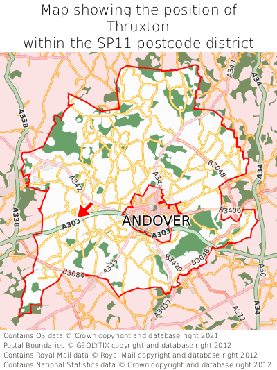 Map showing location of Thruxton within SP11