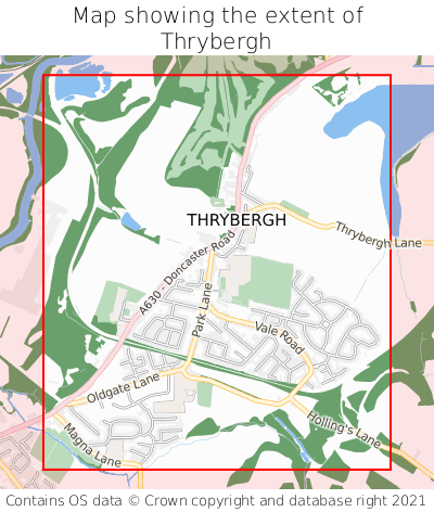 Map showing extent of Thrybergh as bounding box