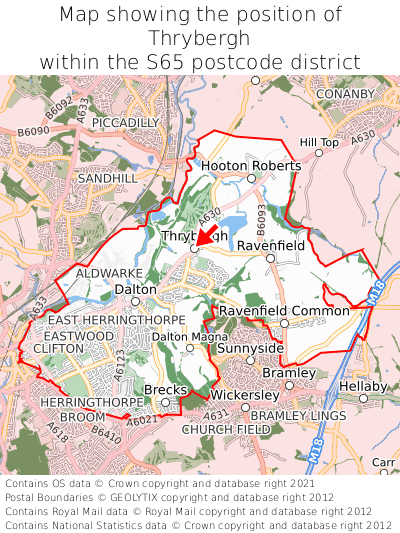 Map showing location of Thrybergh within S65