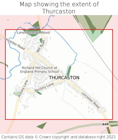 Map showing extent of Thurcaston as bounding box