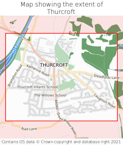 Map showing extent of Thurcroft as bounding box