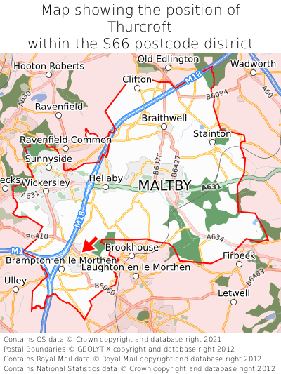 Map showing location of Thurcroft within S66