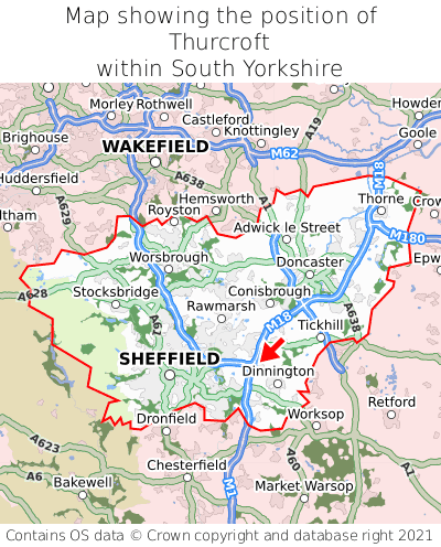 Map showing location of Thurcroft within South Yorkshire