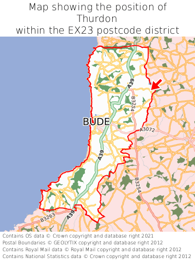 Map showing location of Thurdon within EX23