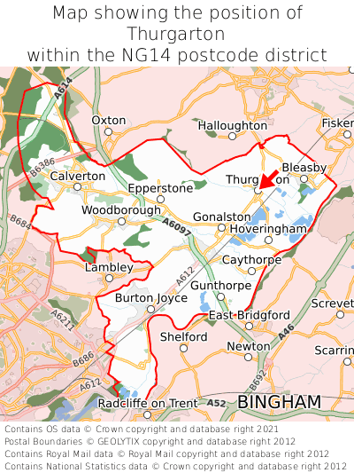 Map showing location of Thurgarton within NG14