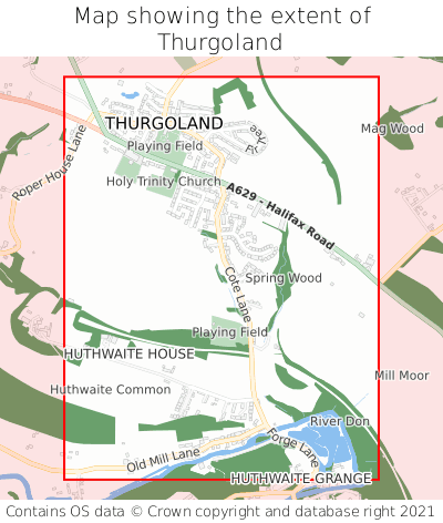 Map showing extent of Thurgoland as bounding box