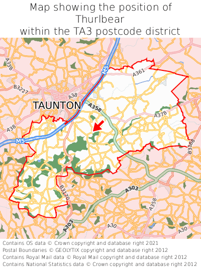 Map showing location of Thurlbear within TA3