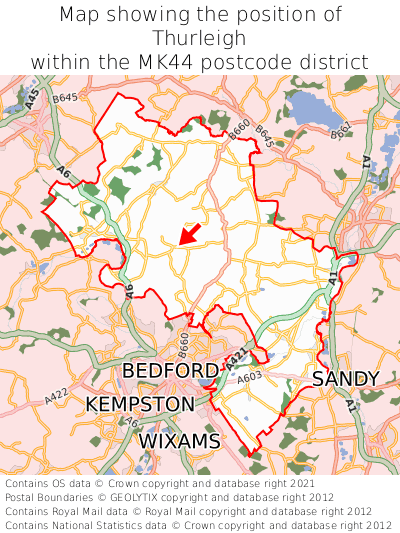 Map showing location of Thurleigh within MK44