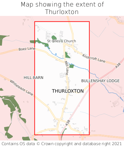 Map showing extent of Thurloxton as bounding box