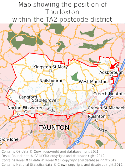 Map showing location of Thurloxton within TA2