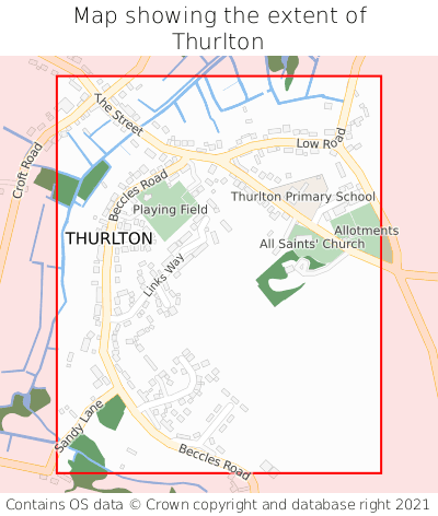 Map showing extent of Thurlton as bounding box