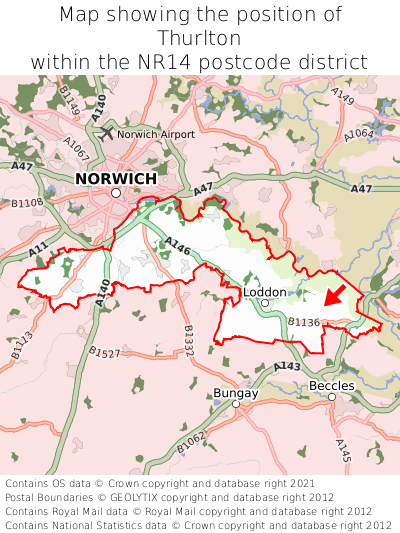 Map showing location of Thurlton within NR14