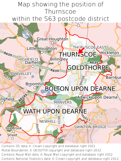 Map showing location of Thurnscoe within S63
