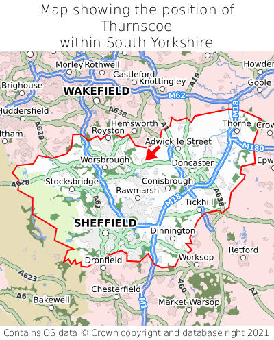 Map showing location of Thurnscoe within South Yorkshire