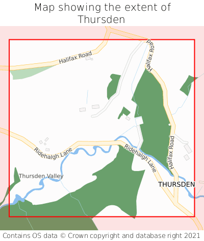 Map showing extent of Thursden as bounding box