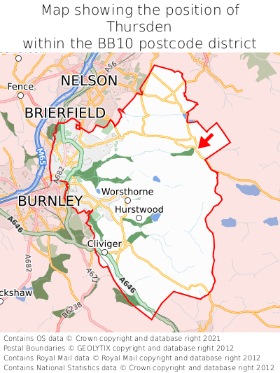 Map showing location of Thursden within BB10