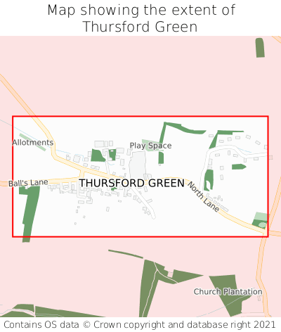 Map showing extent of Thursford Green as bounding box