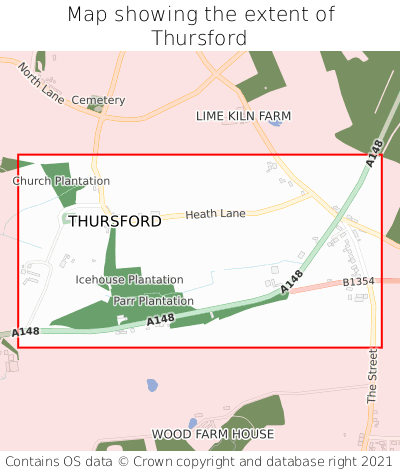 Map showing extent of Thursford as bounding box