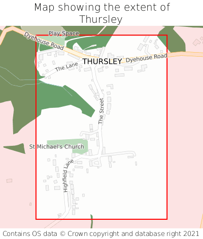Map showing extent of Thursley as bounding box