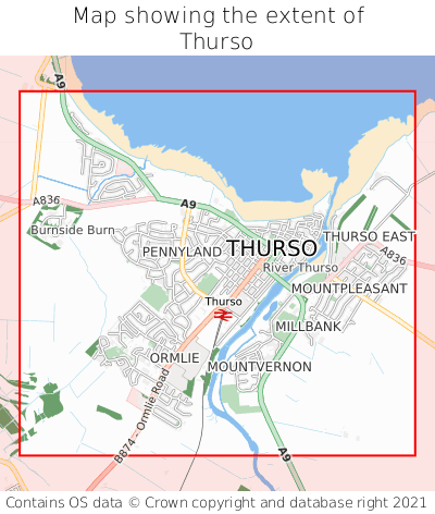 Map showing extent of Thurso as bounding box