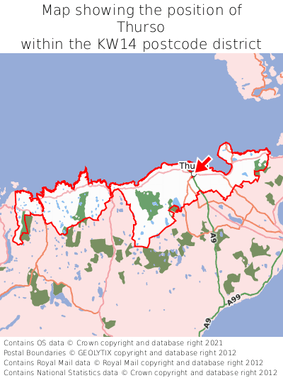 Map showing location of Thurso within KW14