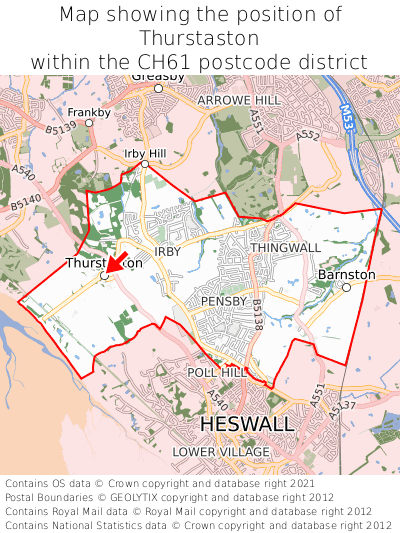 Map showing location of Thurstaston within CH61