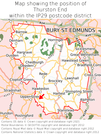 Map showing location of Thurston End within IP29