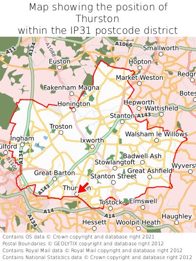 Map showing location of Thurston within IP31