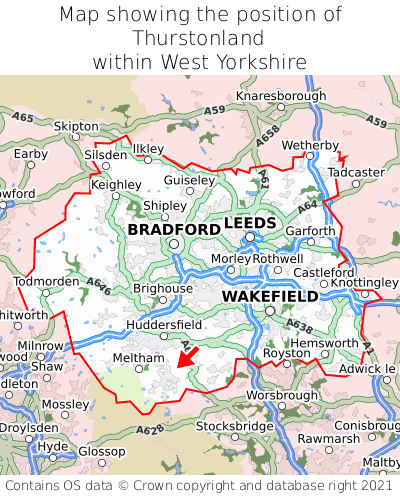 Map showing location of Thurstonland within West Yorkshire