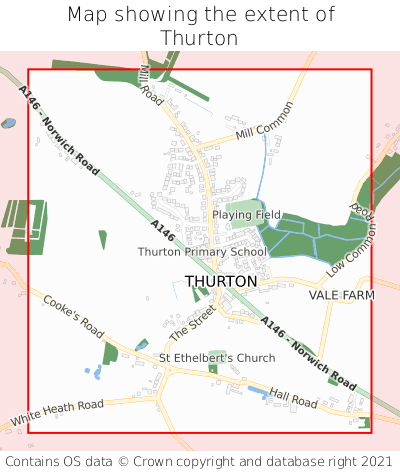 Map showing extent of Thurton as bounding box
