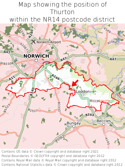 Map showing location of Thurton within NR14