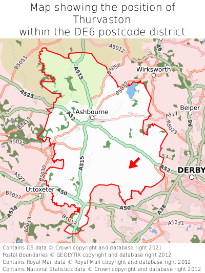 Map showing location of Thurvaston within DE6