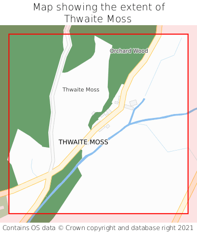 Map showing extent of Thwaite Moss as bounding box