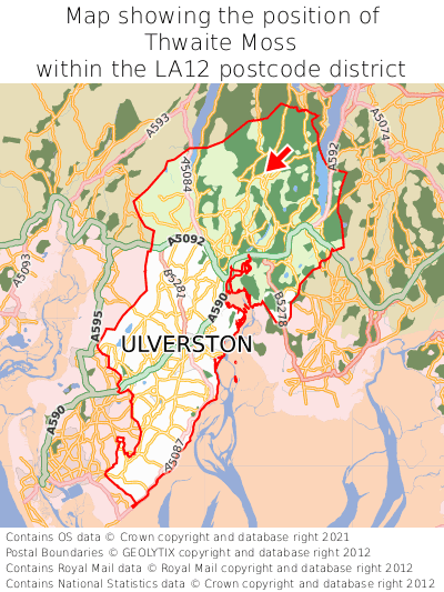 Map showing location of Thwaite Moss within LA12