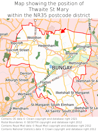 Map showing location of Thwaite St Mary within NR35