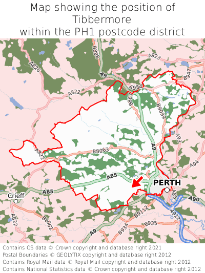 Map showing location of Tibbermore within PH1