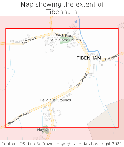 Map showing extent of Tibenham as bounding box