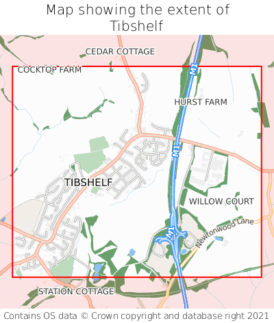 Map showing extent of Tibshelf as bounding box