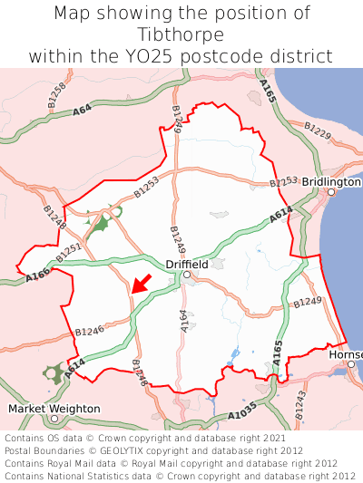 Map showing location of Tibthorpe within YO25