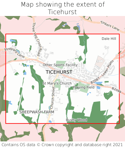 Map showing extent of Ticehurst as bounding box
