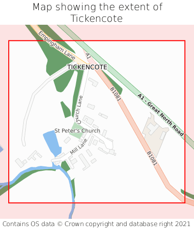 Map showing extent of Tickencote as bounding box