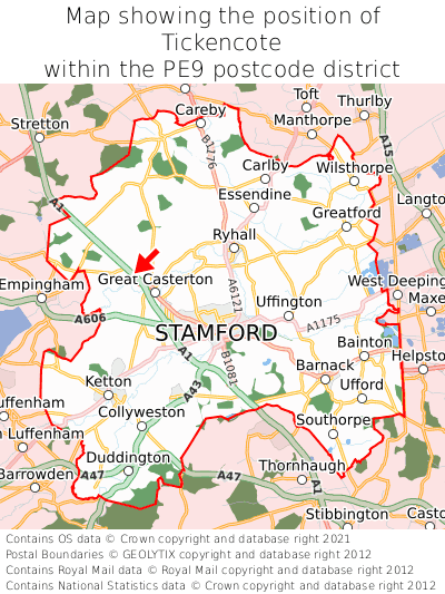 Map showing location of Tickencote within PE9