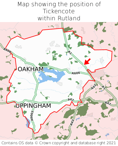 Map showing location of Tickencote within Rutland