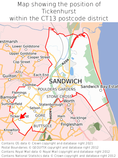 Map showing location of Tickenhurst within CT13
