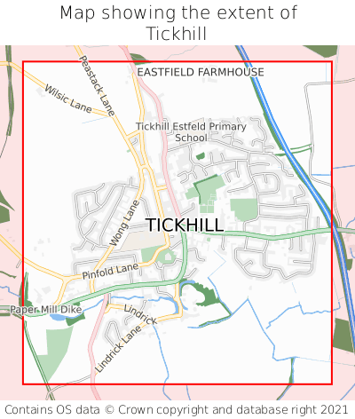 Map showing extent of Tickhill as bounding box