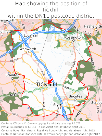 Map showing location of Tickhill within DN11